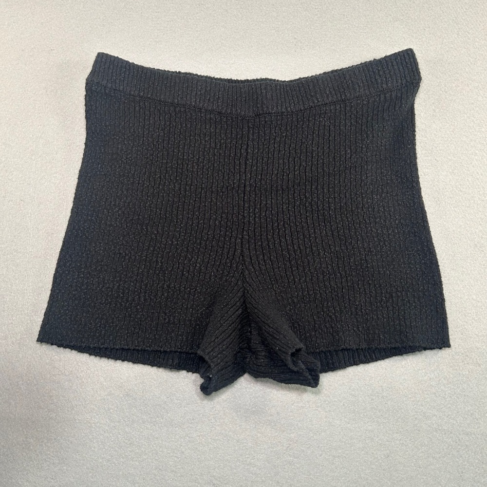 Free People Beach Knit Shorts Women Medium Black Ribbed High Rise Pull On